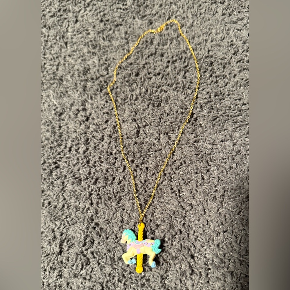 1992 Avon Gold Carousel Horse Necklace